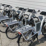 Parked rental electric bikes in Stavanger city, Norway.